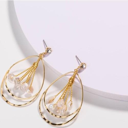 Wedding Alloy Circle Earring Pearl Tassel Long Golden Earrings Korean Womens Geometric Drop Pendant Bride Jewelry Earings Gift