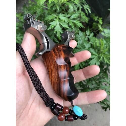 Precise TC21 Titanium Alloy +wood Slingshot Catapult Outdoor Hunting Shooting Sling shot with Powerful Flat Rubber Band