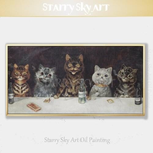 Top Artist Hand-painted High Quality Wall Art Cats Oil Painting on Canvas 5 Boss Cats Oil Painting for Living Room Decoration