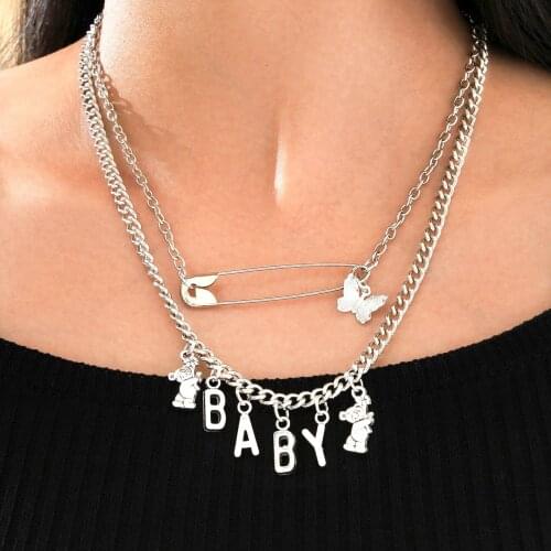 Korean New Cute Butterfly Choker Necklace Bear BABY Letters Necklaces for Women European and American Minimalist Fine Jewelry