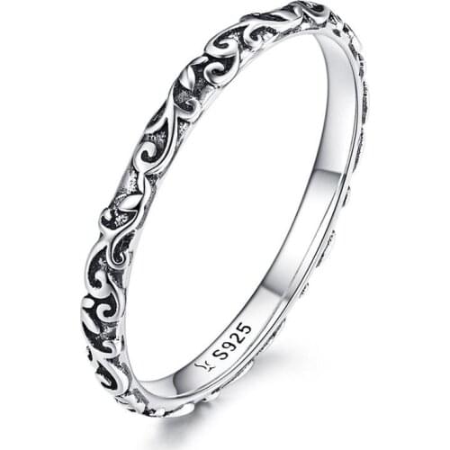 Womak Genuine 100% 925 sterling silver vintage pattern black Tibetan silver unisex fit ring jewelry Valentines Day gift
