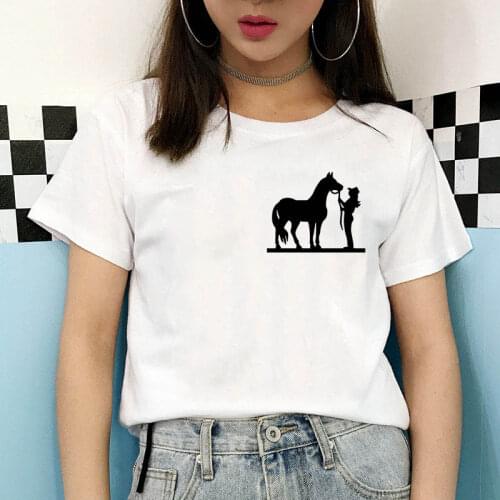 COWGIRL AND HORSE Printed Womens T-shirt camisetas grunge Harajuku graphic Kawaii fashion T-shirt short-sleeved top Female