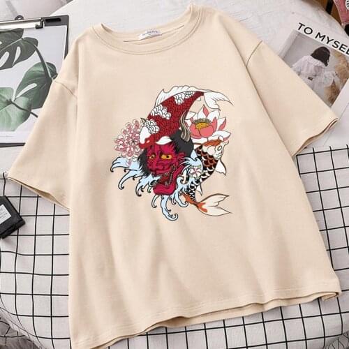 Women Japan Koi Vintage Tumblr Ulzzang T Shirts Camisetas De Mujer Shirt Tee Femme Harajuku 2021 Tops Roupas Femininas Vetement