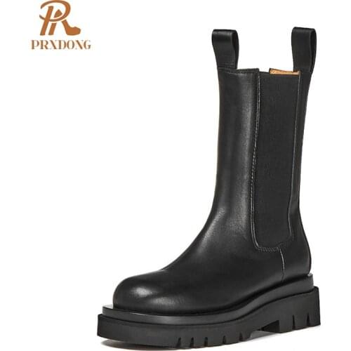 2021 New Brand Women Boots Fashion Genuine Leather Thick Heel Platform Black Riding Boots Casual Shoes Woman Chelsea Boots 34-39