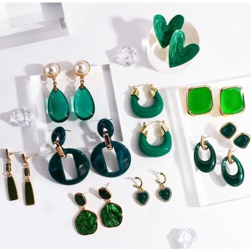 ANESOA Green Geometric Acrylic Resin Pearl Drop Earring 2021 Elegant Unusual Irregular Pendant Dangle Earrings Jewelry For Women