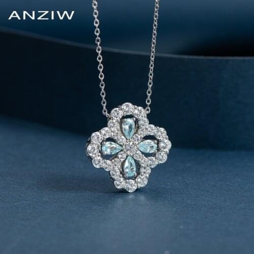 Luxury 925 Sterling Silver Pendant Necklace for Women Blue Clusster Long Chain Necklace Wedding Silver Jewelry collar de plata