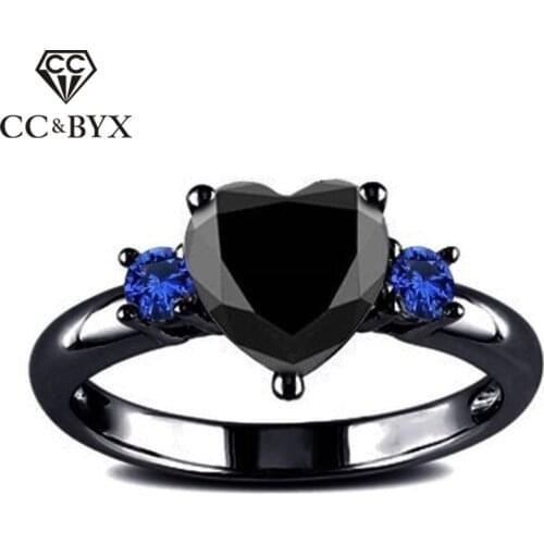 CC Rings For Women Vintage Jewelry Black Gold Color Heart Cubic Zirconia Ring Fashion Jewelry Party Gift Drop Shipping CC2190