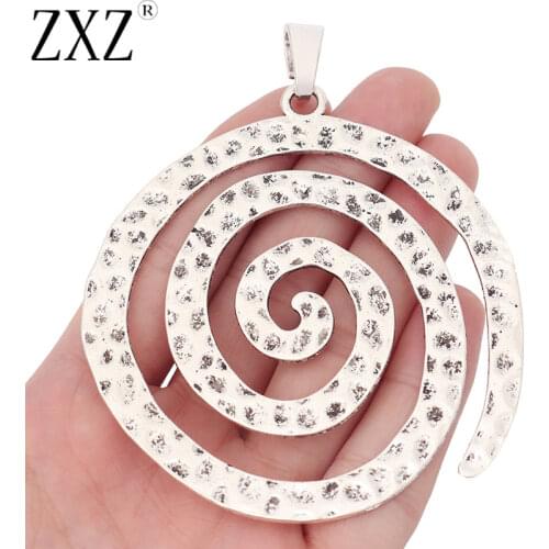 ZXZ 2pcs Tibetan Silver Large Hammered Vortex Swirl Spiral Charms Pendants for Necklace Jewelry Making Accessories 98x80mm