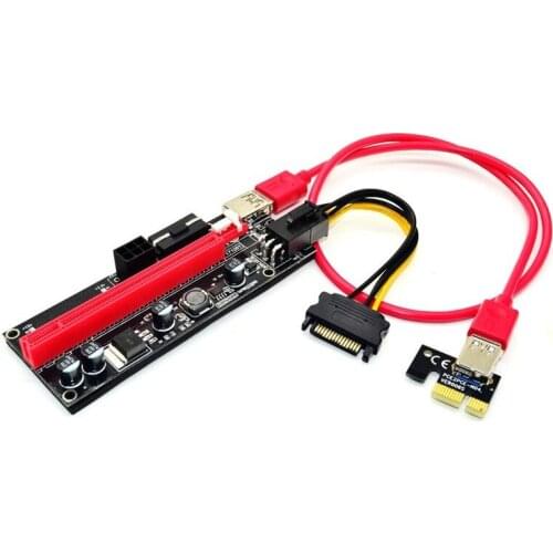 0.6M VER009S PCI-E 1X to 16X Riser Card PCIe Extender SATA to Double 6Pin Power USB 3.0 Cable for Video Graphics Card Mining