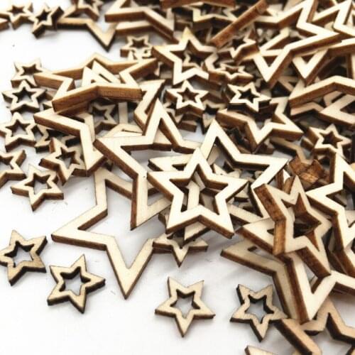 100pcs Star Shape Unfinished Wood Pieces, Blank Wood Pieces Wooden Cutouts Ornaments for Craft Project and Decoration