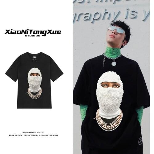 100% Cotton Hip Hop Men Plus Size Men T-shirts Loose Printed Tops Men Tees Rapper Street Dancer High Street Boy Tops