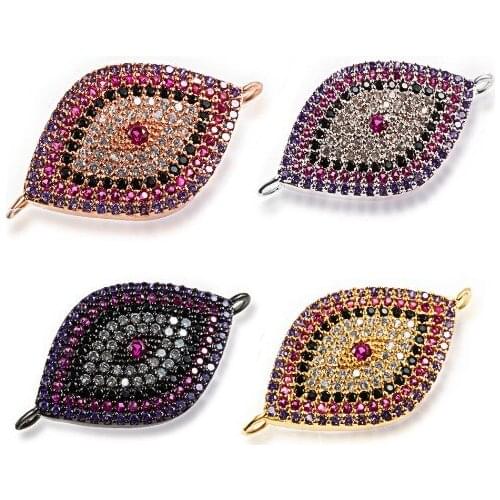 15*27mm Evil Eye crystal micro pave cz zircon cubic zirconia beads DIY Copper necklace charm bracelet connectors 2f24