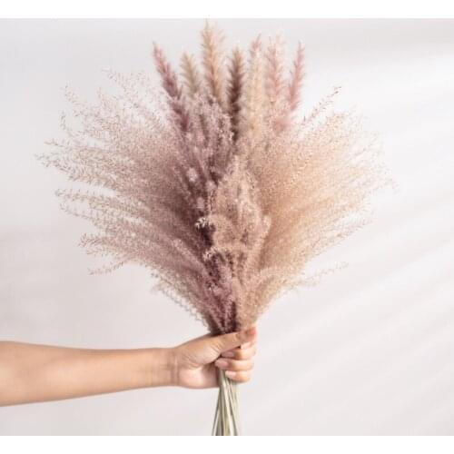 30PCS Real Dried Reed Flowers Whisk Grass Bouquet Artificial Plants Flores Coffee Shop Wedding Party Decor Photography Props