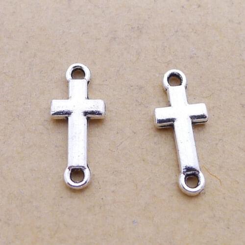 30pcs 7x15mm Mini Cross Charms Connectors Antique silver Color Tone Pendants Jewelry Making DIY Handmade Craft Accessories
