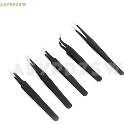 5PCS Anti-static tweezers Tip head/Flat head/Pointed/Elbow/Especially pointed (Package 5 combo)
