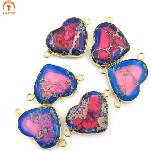 5pcs Natural Stone Emperor Stone Round Shaped Pendants Gold Diplopore Connector Charm Woman Jewelry Necklace Bracelet Making DIY