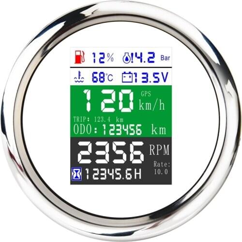 85MM 6-in-1 Multi-Functional GPS Speedometer Tachometer Fuel Level Water Temp Oil Pressure Gauge Voltmeter Alarm