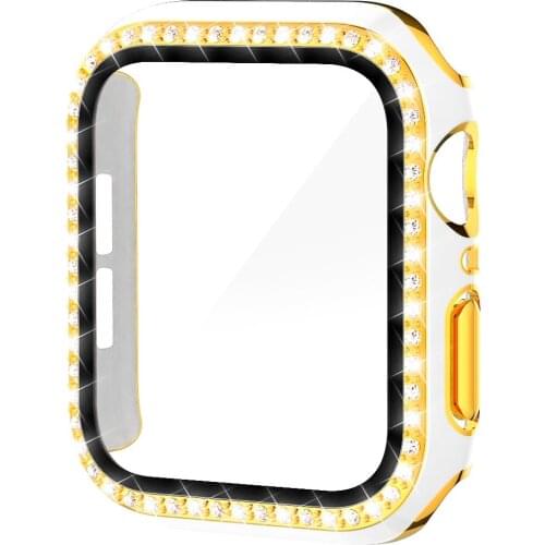 Diamond 6D Dazzling Carving PC Double Row Diamond Tempered Glass Case for Apple Watch Series 38MM 42MM For IWatch 5 4 40mm 44mm