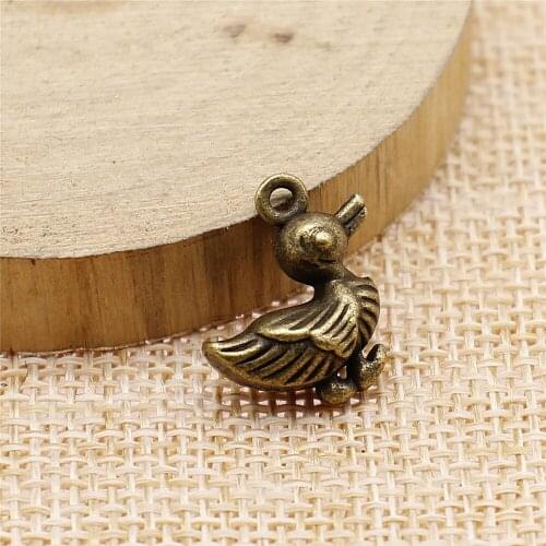 Free shipping 23pcs 17x17x8mm antique bronze Little duck charms diy retro jewelry fit Earring keychain hair card pendant
