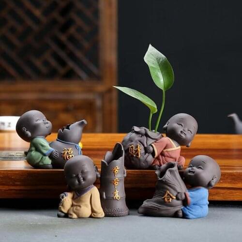 Free Shipping Cute The Little Monk Purple Clay Tea Pet Home Decor Mini Water Planting Flower Vase