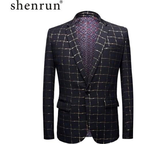 SHENRUN Brand New Men Fashion Gold Plaid Blazer Masculino Slim Fit Design Plus Size Male Casual Suits Jacket Veste Homme Costume