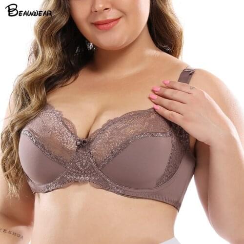 Beauwear Thin Cup Bras for Women Adjusted-straps Underwire Bra Sexy Underwear Lace Bralette Lingerie Top Plus Size 38C-48DD