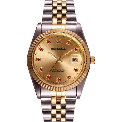 REGINALD Brand Mens Dress Style Steel wristband Golden Men Quartz Watch
