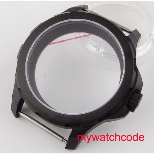 44mm brushed black PVD watch case fit ETA 6497 6498 hand winding movement