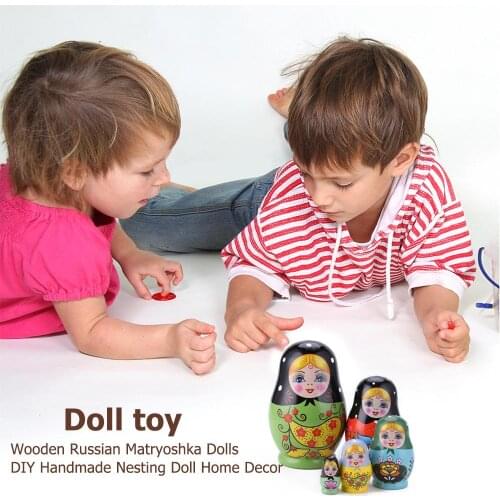 Handmade Nesting Dolls Wooden Cartoon Girls Russian Matryoshka Doll Colorful Painting Ornament Baby Toy Home Decoration Gifts