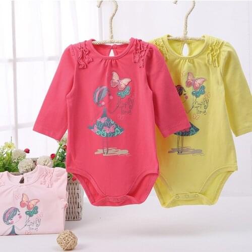 Baby rompers 100% cotton newborn baby girl clothes infant baby long sleeves pyjamas kids clothes ruffles girl dress print design