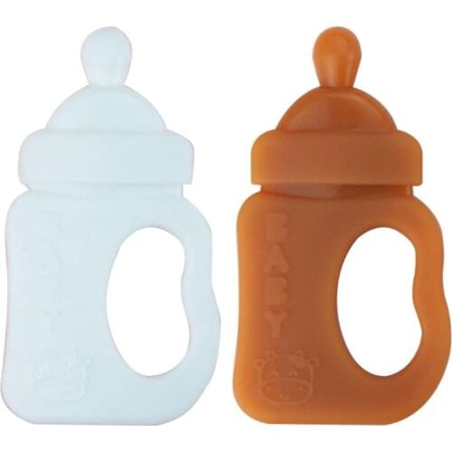 Cartoon Milk Bottle Shape Baby Teether Silicone Chewing Teething Nursing Soother Molar Infant Toy Accessories D0AF