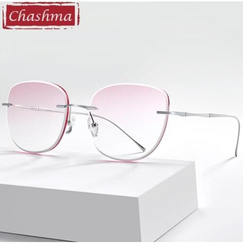 Women Square Eyeglasses Pure Titanium Prescription Lenses Men Rimless Optical Light Weight Frames Tint Colored Glass