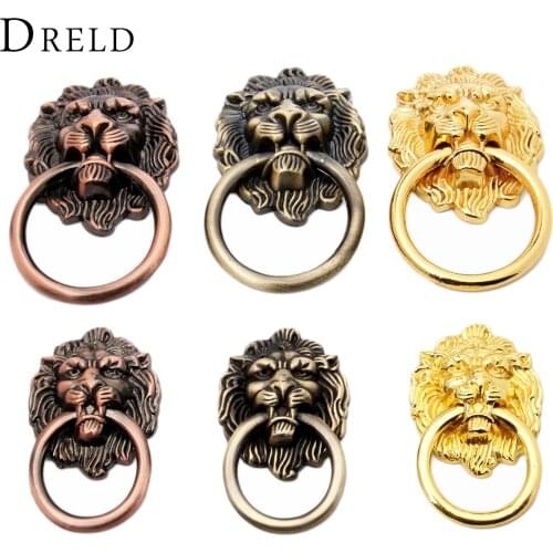 DRELD Antique Furniture Handles Vintage Lion Head Cabinet Knobs and Handles Furniture Door Cabinet Drawer Pull Handle Knob Ring