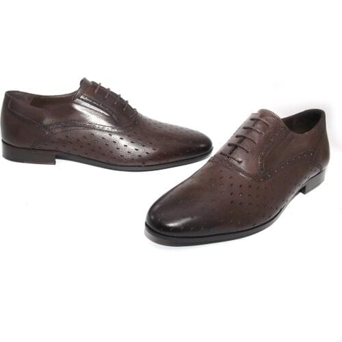 SHENBINs Exclusive Handmade Derby Shoes, Perforated Breathable Baby Buffalo Leather, Leather Sole, Brown Formal Summer Shoes