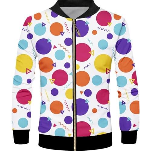 IFPD EU Size Mens Casual Zipper Jackets 3D Print Colorful Geometric Figures Long Sleeves Coats Man Plus Size Tracksuits Jacket