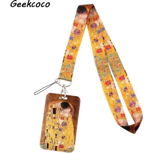 J2468 Cartoon Classical Painting Necklack Lanyard Key Strap Multifunction Mobile Phone Decoration With Card Holder Cover