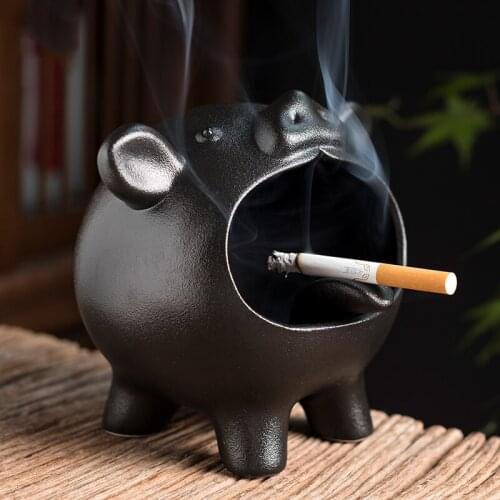 Ceramic Ashtray Cute Animal Pig Sculpture Desktop Decoration Multifunctional Storage Box Entrance Key Storage Gift for Boyfriend
