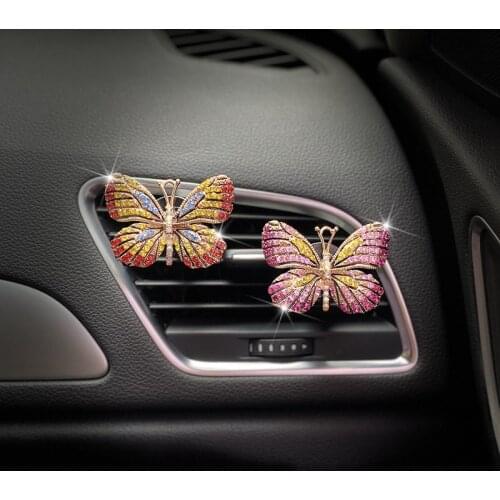 Beautiful crystal butterfly car perfume decoration clip Diamond Butterfly car air freshener decoration products