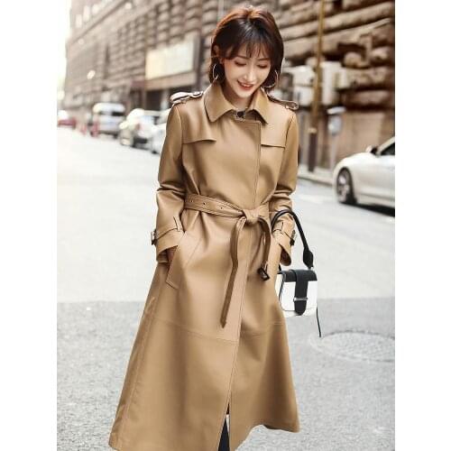 2020 Long Genuine Jacket 100% Sheepskin Coat Spring Autumn Windbreaker Luxury Leather Jackets Women KJ3524