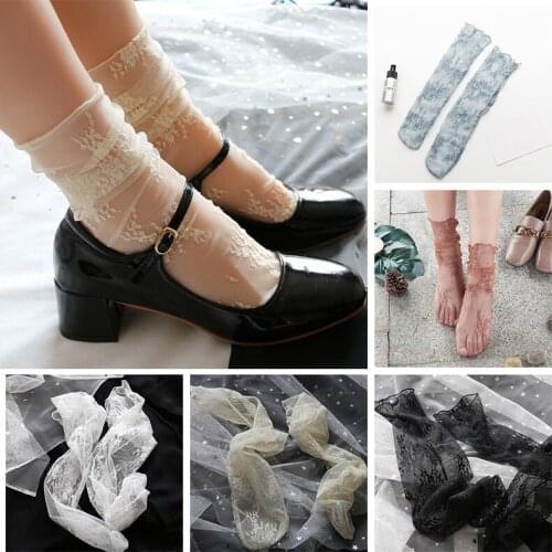 Summer Mesh Yarn Pile Socks Elegant Ladies Thin Flower Lace Breathable Fairy Socks Women Transparent Long Japanese Socks
