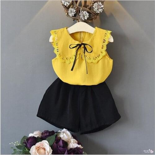 Summer Toddler Girls Clothes Chiffon Tops Black Shorts Children 2pcs Clothing Set Casual Kids Costume for 2-6 Year Girl