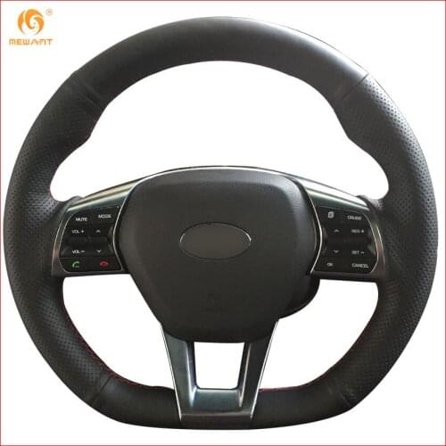 MEWANT Black Genuine Leather Car Steering Wheel Cover for Hyundai Sonata 9 2015 2016 2017 Interior Accessories
