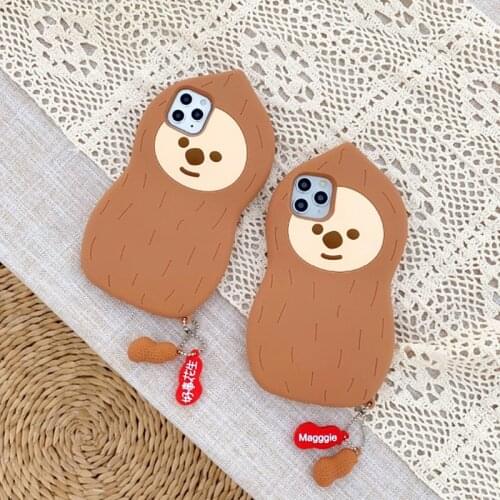 3D Cute Peanut Shape Phone Case For iPhone 12Pro MAX 11 12 XS MAX XR X 7 8 Plus Funny Cartoon Peanut Pendant Soft Silicone Cover