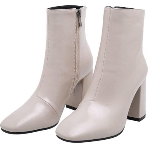 Fashion elegant square head womens boots 2020 new thick with Мартин сапоги solid color short tube high-heeled single boots