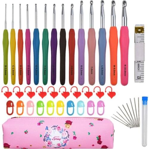 46pcs 2-10mm Crochet Hooks Set Pack Big Size Soft Handle Crochet Needles Yarn Sweater Weave Knitting Needles Set With Bag Pins