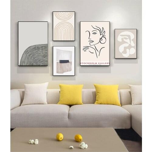 Print Wall Art Pictures Living Room Home Decor Abstract Scandinavia Trendy Boho Beige Colors Minimalist Canvas Painting