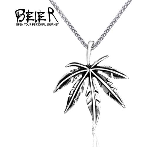 Stainless Steel hiphop maple Leaf Pendant Chain Necklace men Jewelry BP8-502