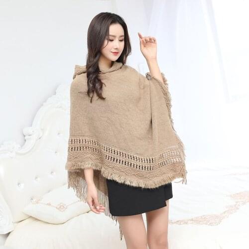 New fashion autumn winter womens fashion shawl warm thick loose hollow out solid high quality shining solid knit bouncy poncho