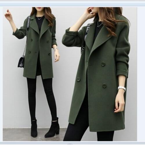 2021 New Tweed Coat Womens Middle Long Spring And Autumn Korean Loose Thin Hepburn Coat Fashion