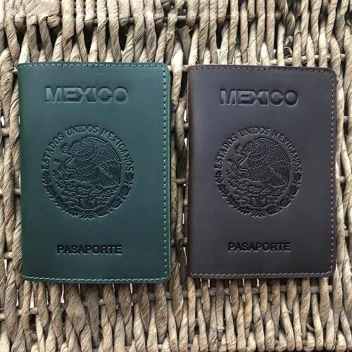 Personalized Genuine Leather Mexico Passport Cover Crazy Horse Passport Wallet Men Business Family Case for Passport